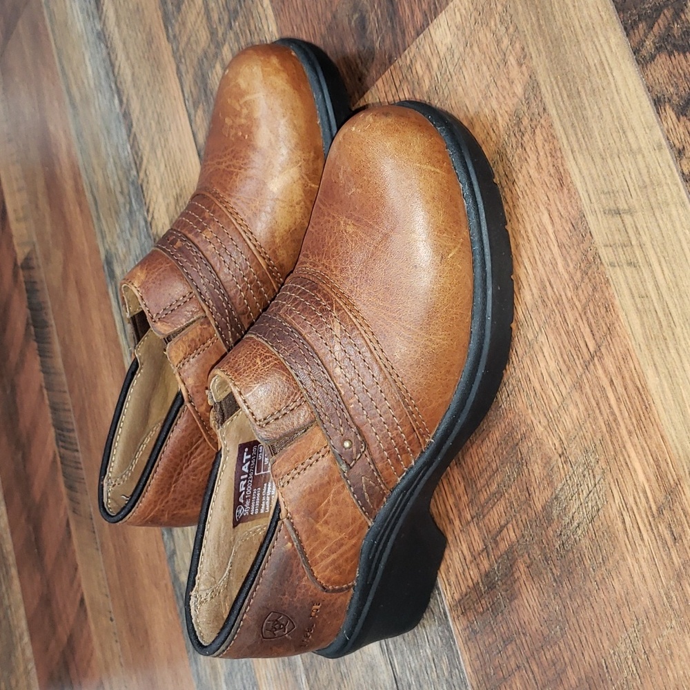 Ariat Brown Leather Safety Clog with Steel Toe, Size 6B